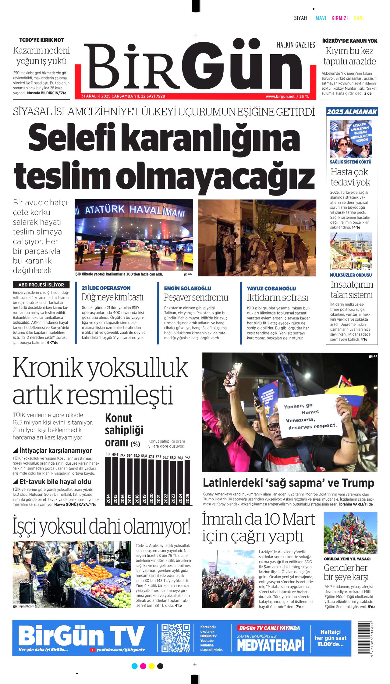 BİRGÜN gazetesinin 31 Aralık 2025 tarihli birinci sayfası
