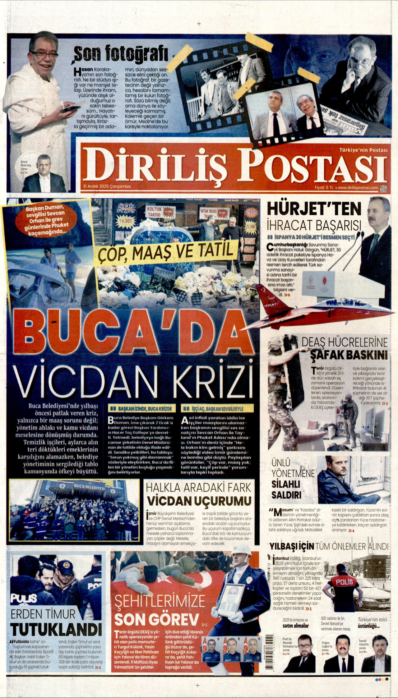 DİRİLİŞ POSTASI gazetesinin 31 Aralık 2025 tarihli birinci sayfası