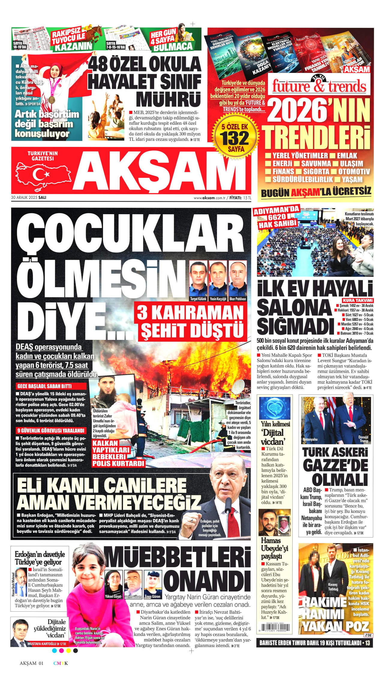 AKŞAM gazetesinin 30 Aralık 2025 tarihli birinci sayfası