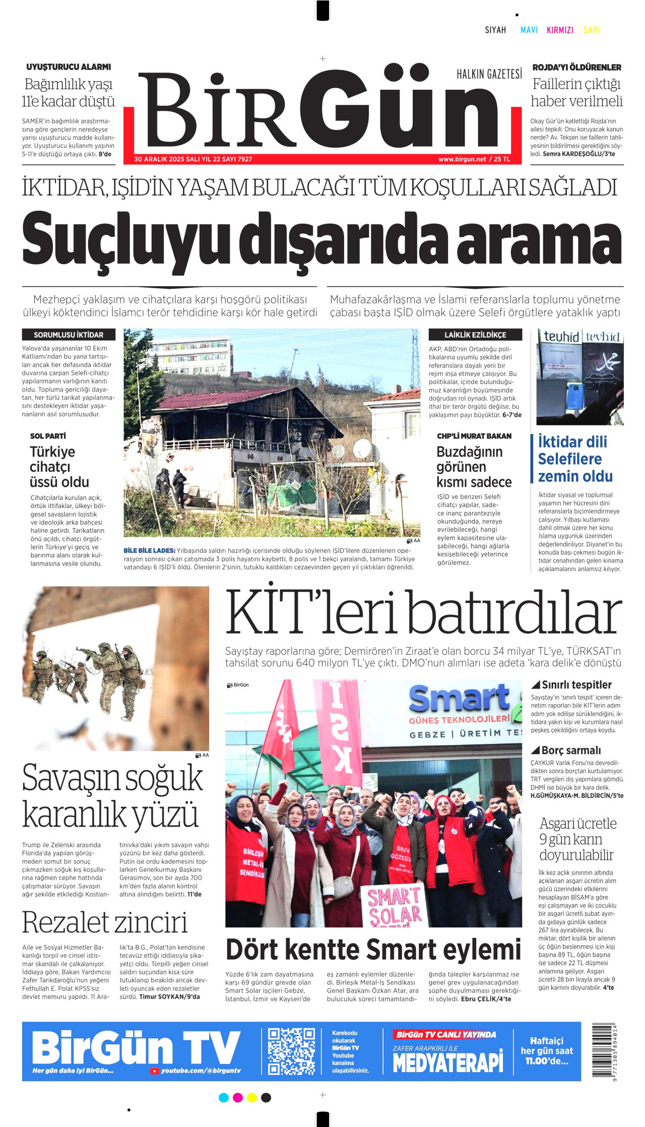 BİRGÜN gazetesinin 30 Aralık 2025 tarihli birinci sayfası