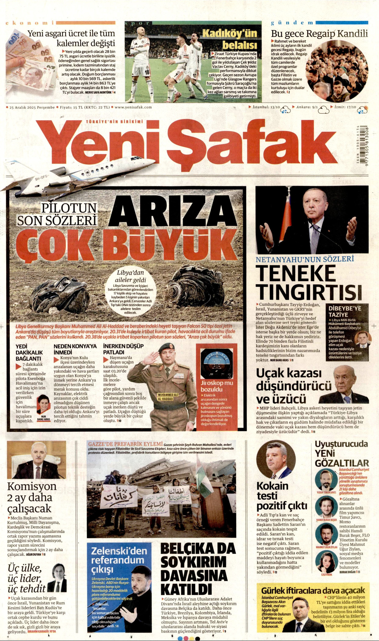 YENİ ŞAFAK gazetesinin 25 Aralık 2025 tarihli birinci sayfası