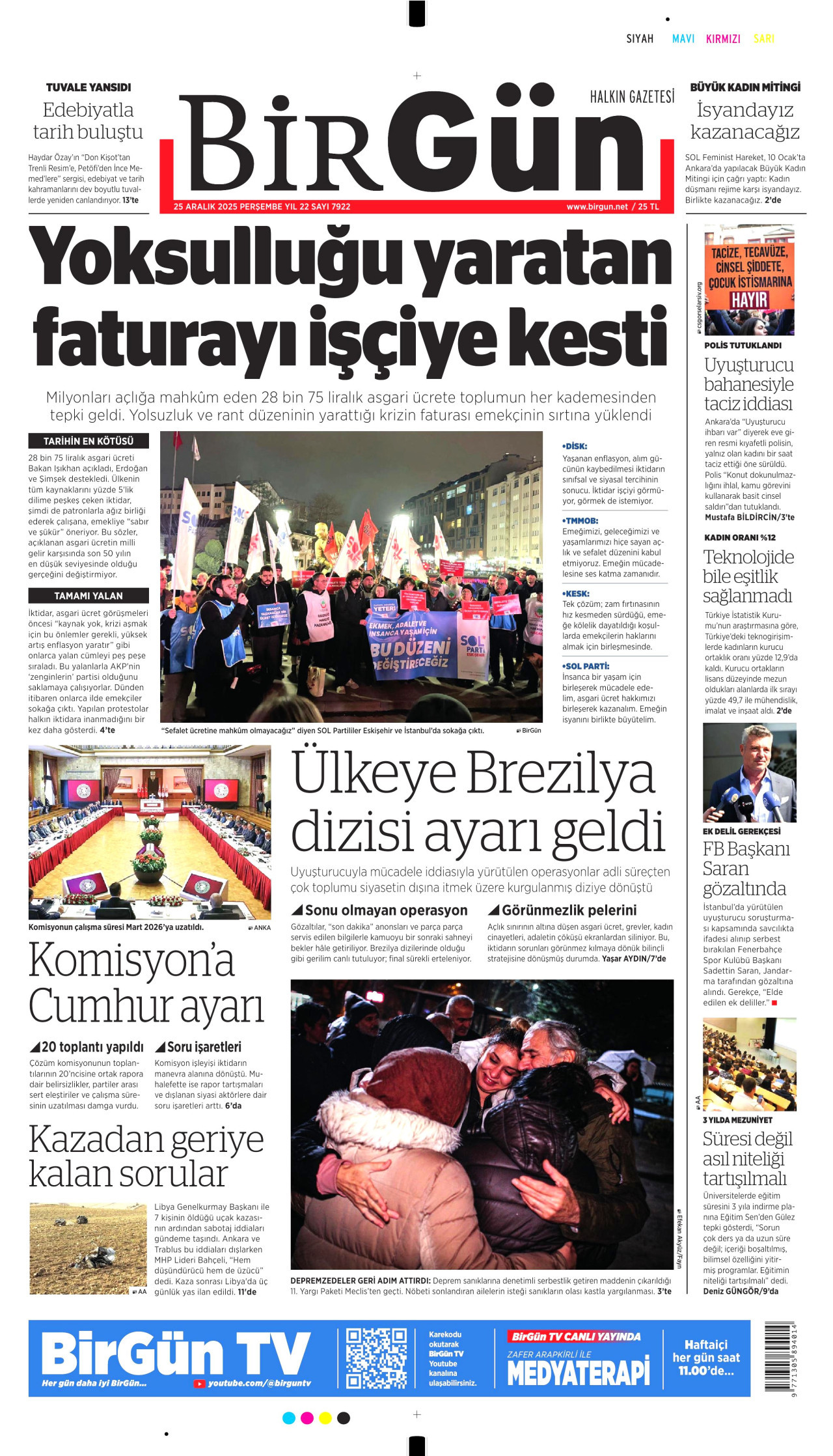 BİRGÜN gazetesinin 25 Aralık 2025 tarihli birinci sayfası