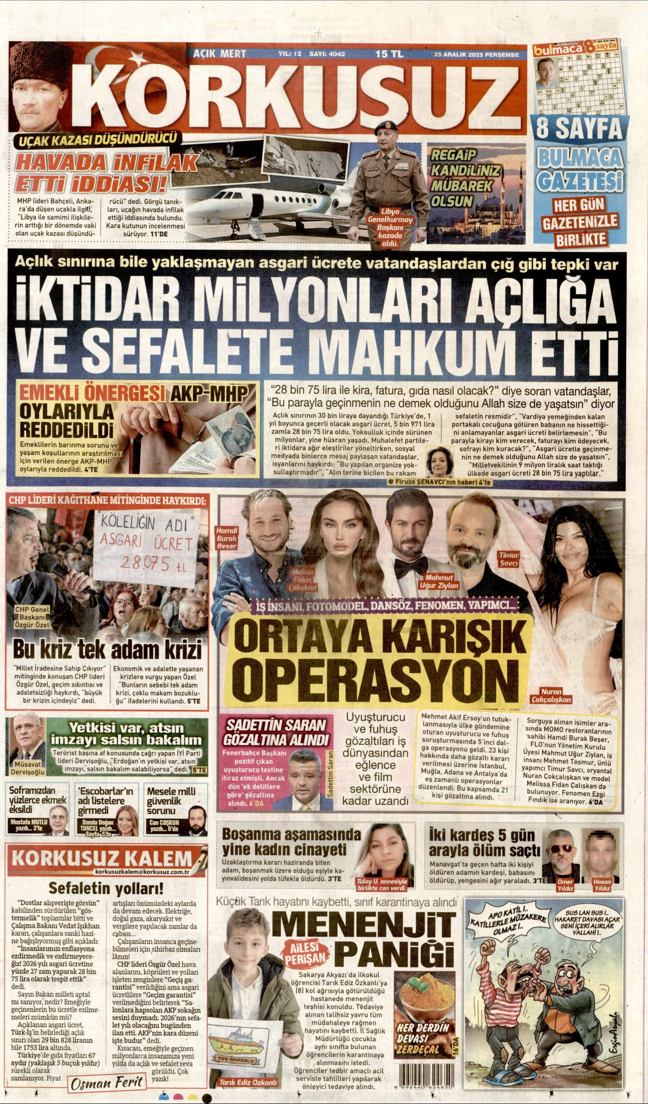 KORKUSUZ gazetesinin 25 Aralık 2025 tarihli birinci sayfası
