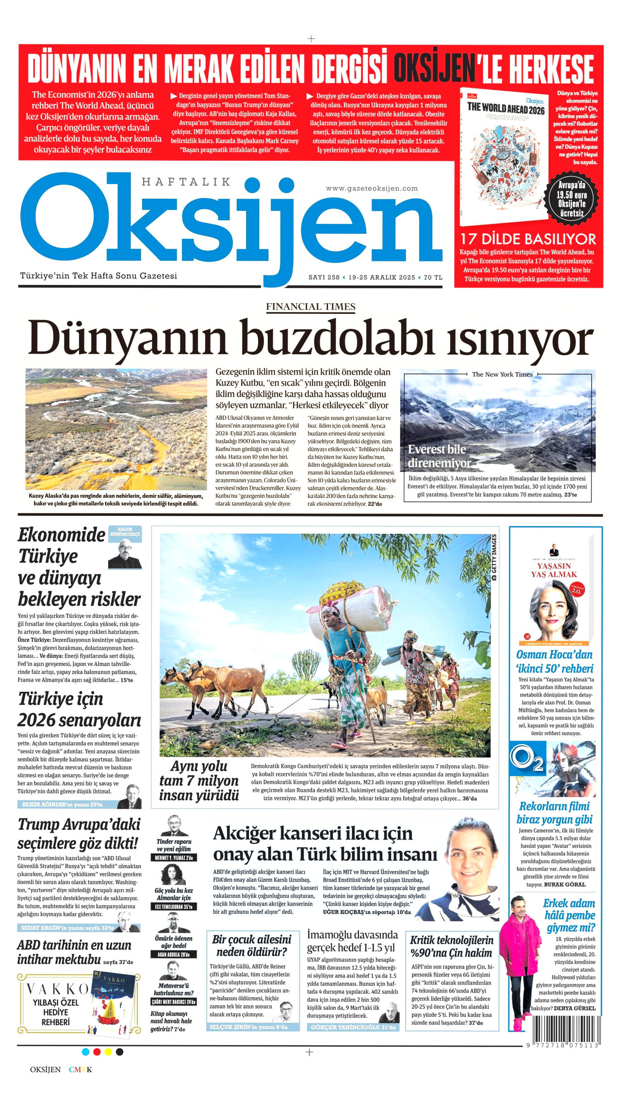 OKSİJEN gazetesinin 19 Aralık 2025 tarihli birinci sayfası