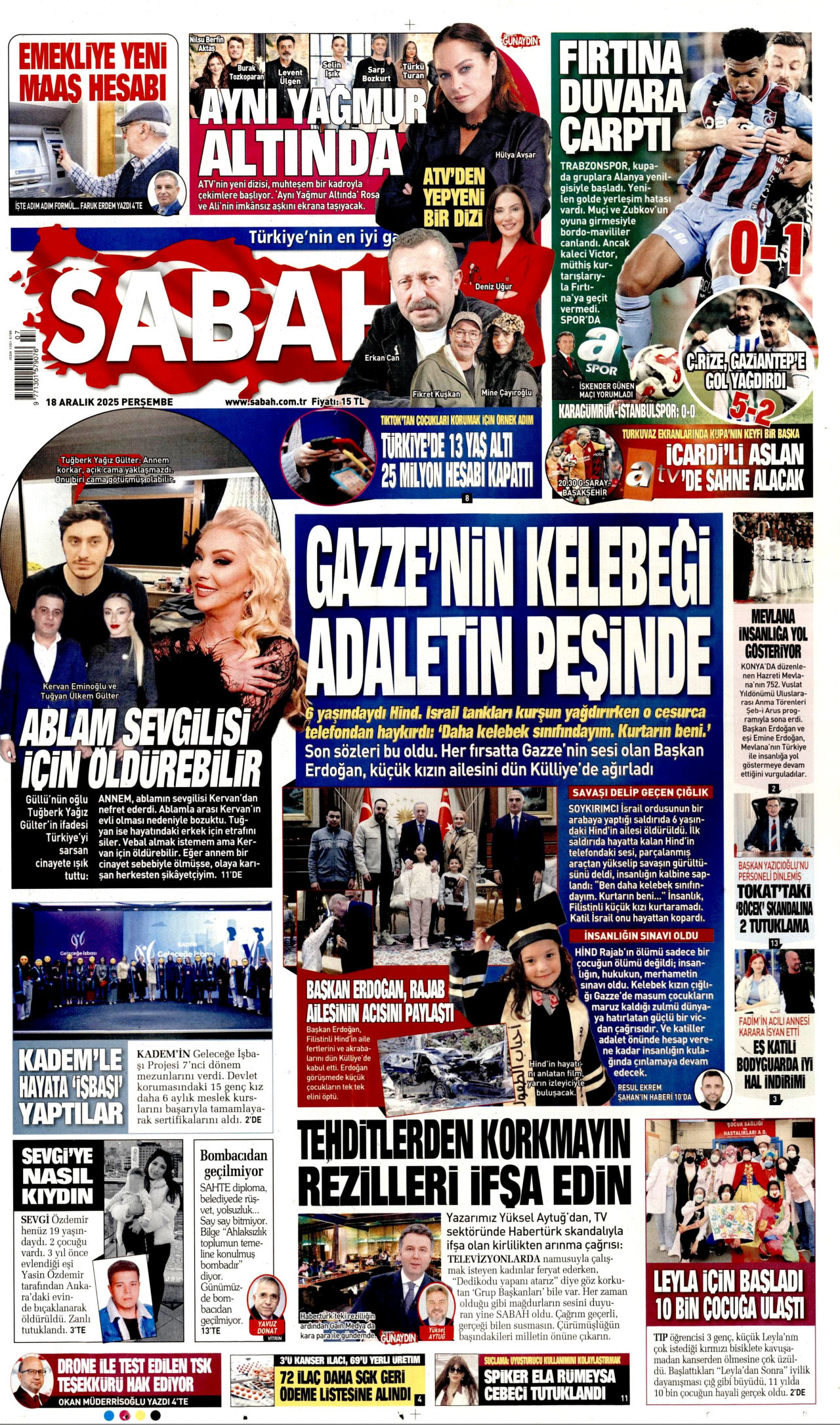SABAH gazetesinin 18 Aralık 2025 tarihli birinci sayfası