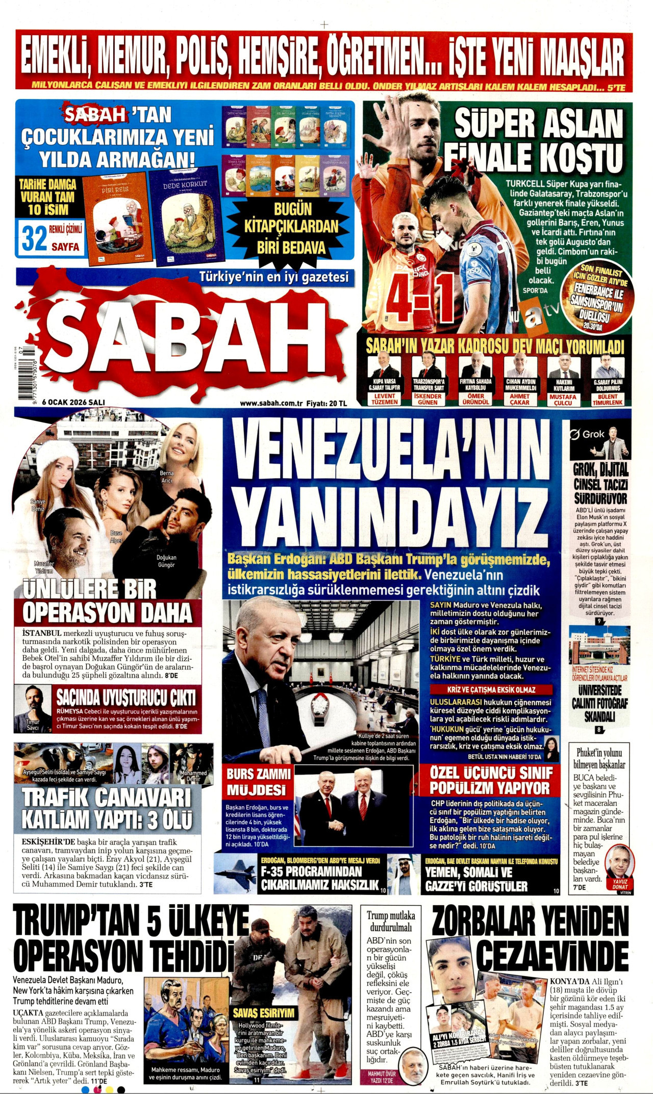 SABAH gazetesinin 6 Ocak 2026 tarihli birinci sayfası