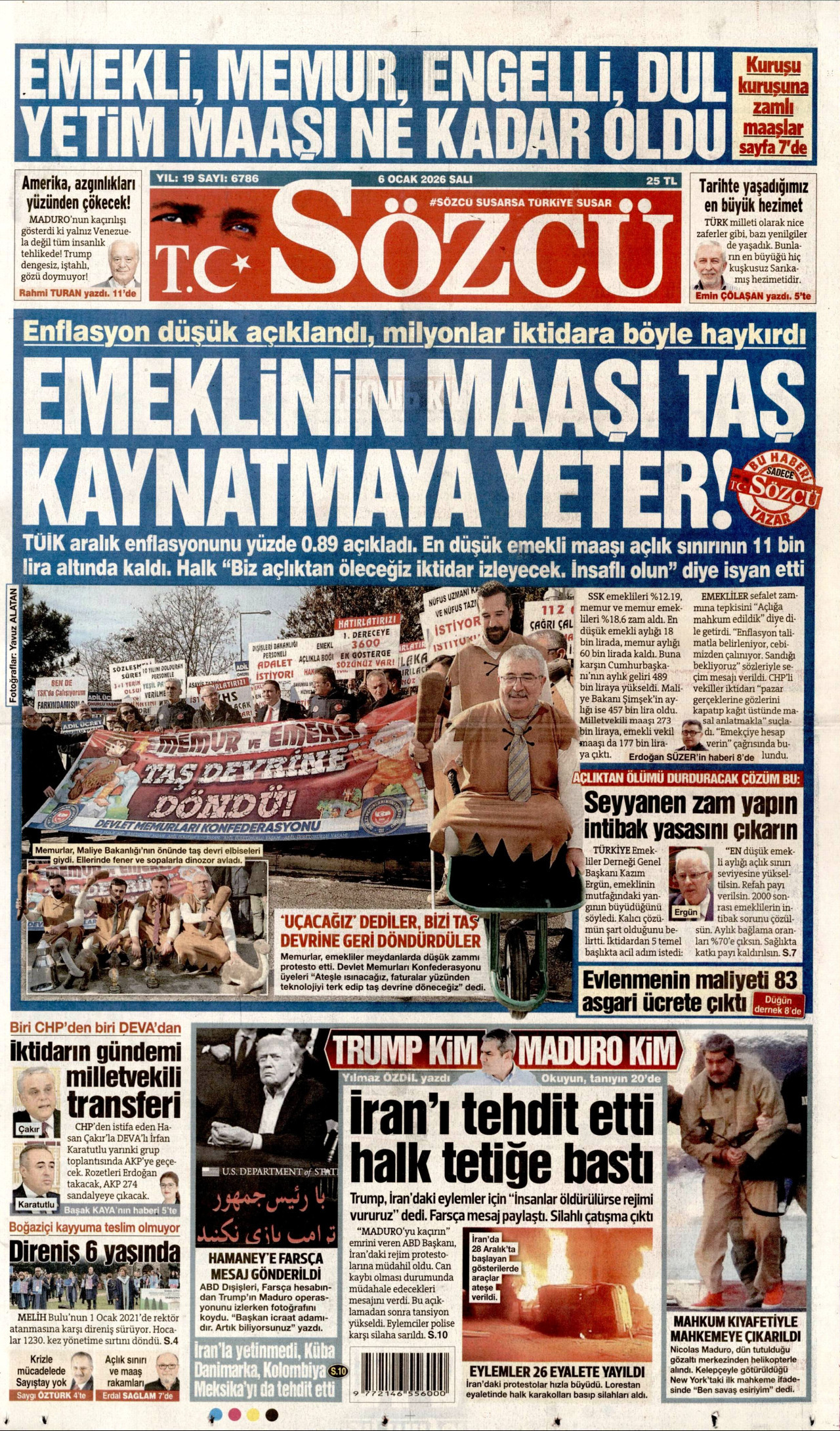 SÖZCÜ gazetesinin 6 Ocak 2026 tarihli birinci sayfası