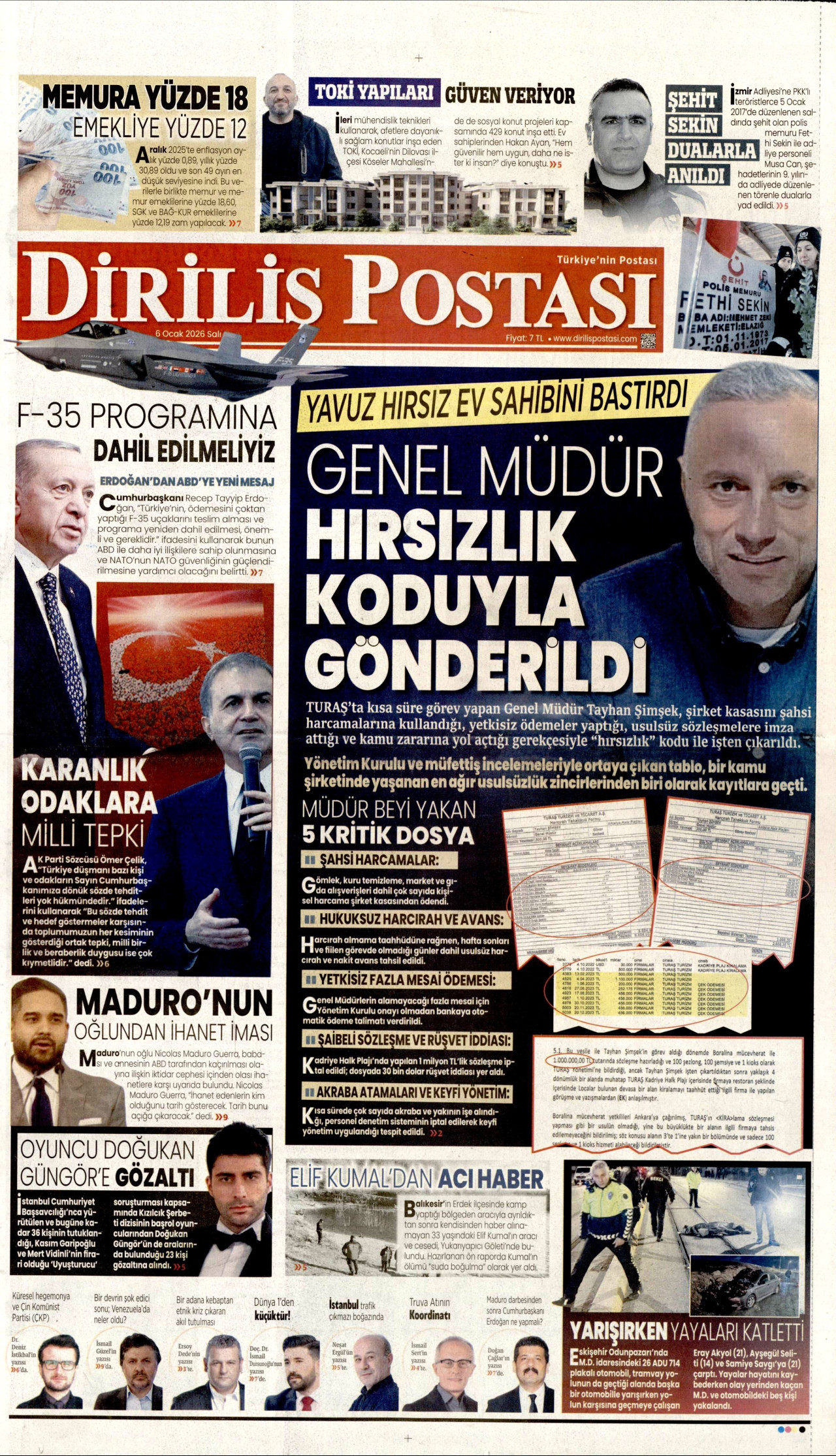 DİRİLİŞ POSTASI gazetesinin 6 Ocak 2026 tarihli birinci sayfası