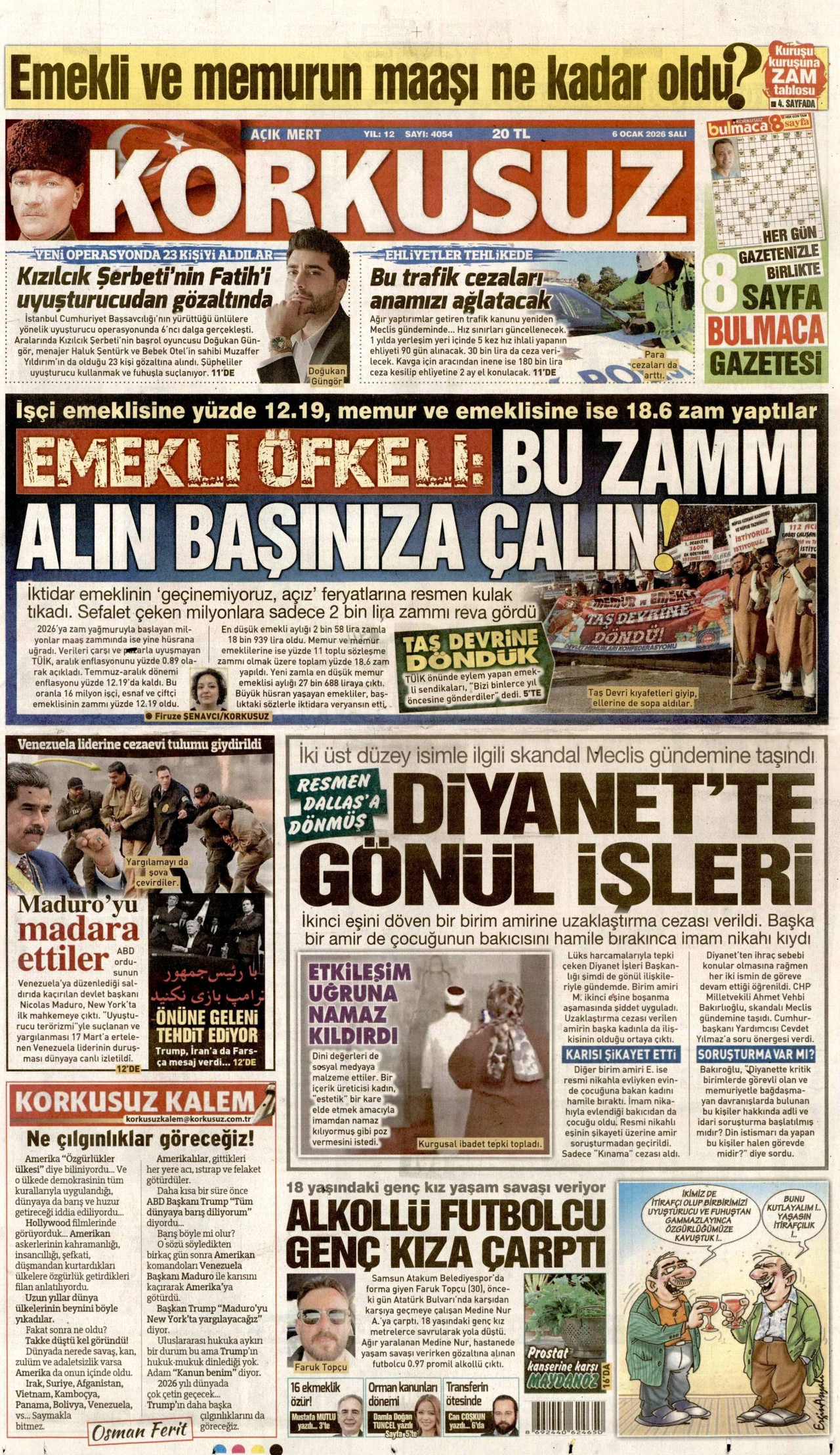 KORKUSUZ gazetesinin 6 Ocak 2026 tarihli birinci sayfası