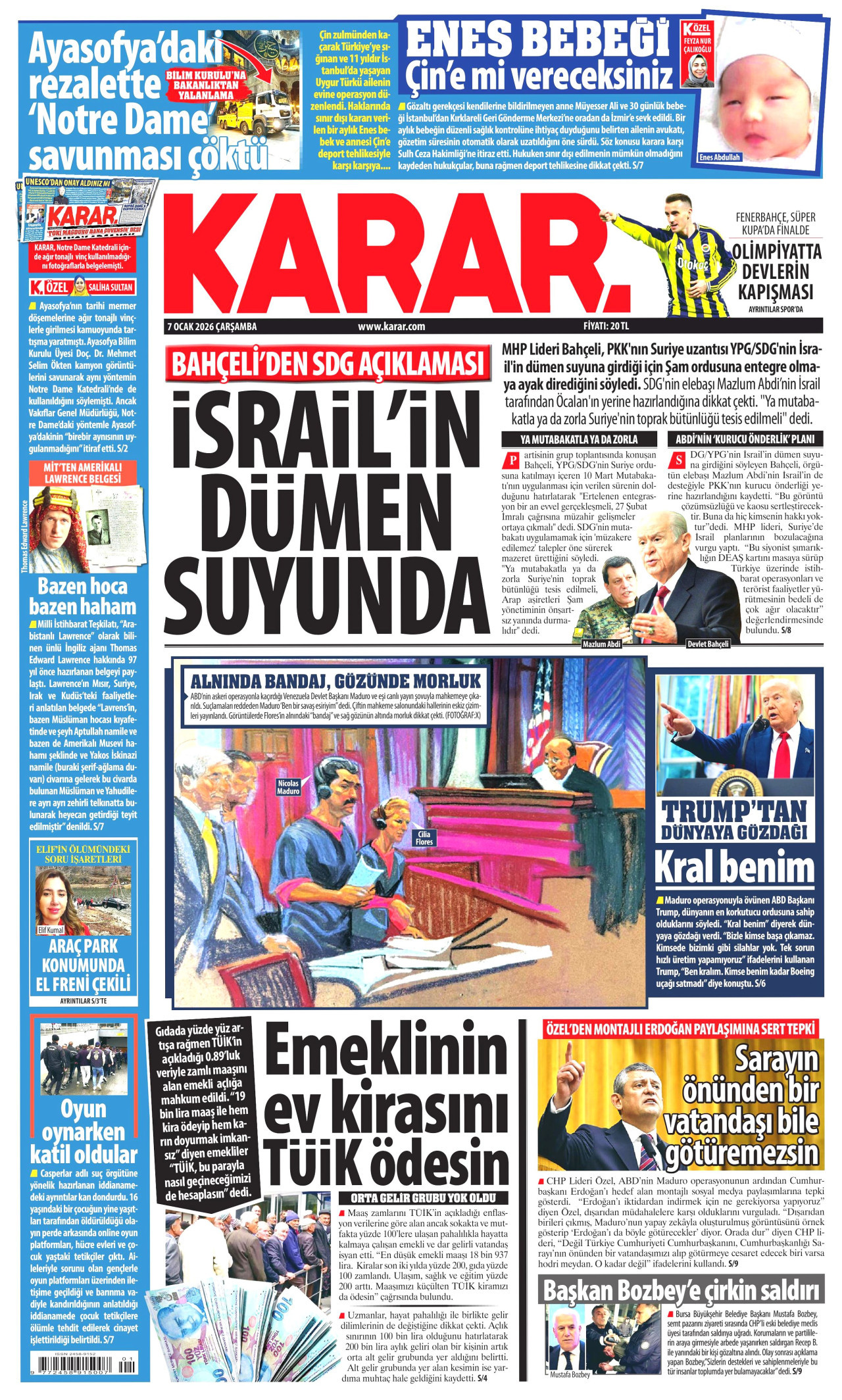 KARAR gazetesinin 7 Ocak 2026 tarihli birinci sayfası
