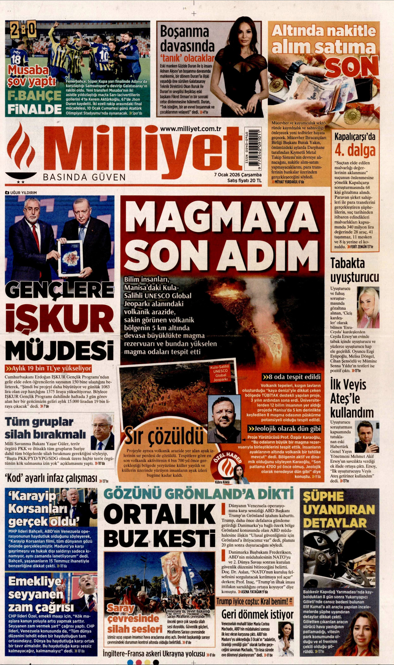 MİLLİYET gazetesinin 7 Ocak 2026 tarihli birinci sayfası