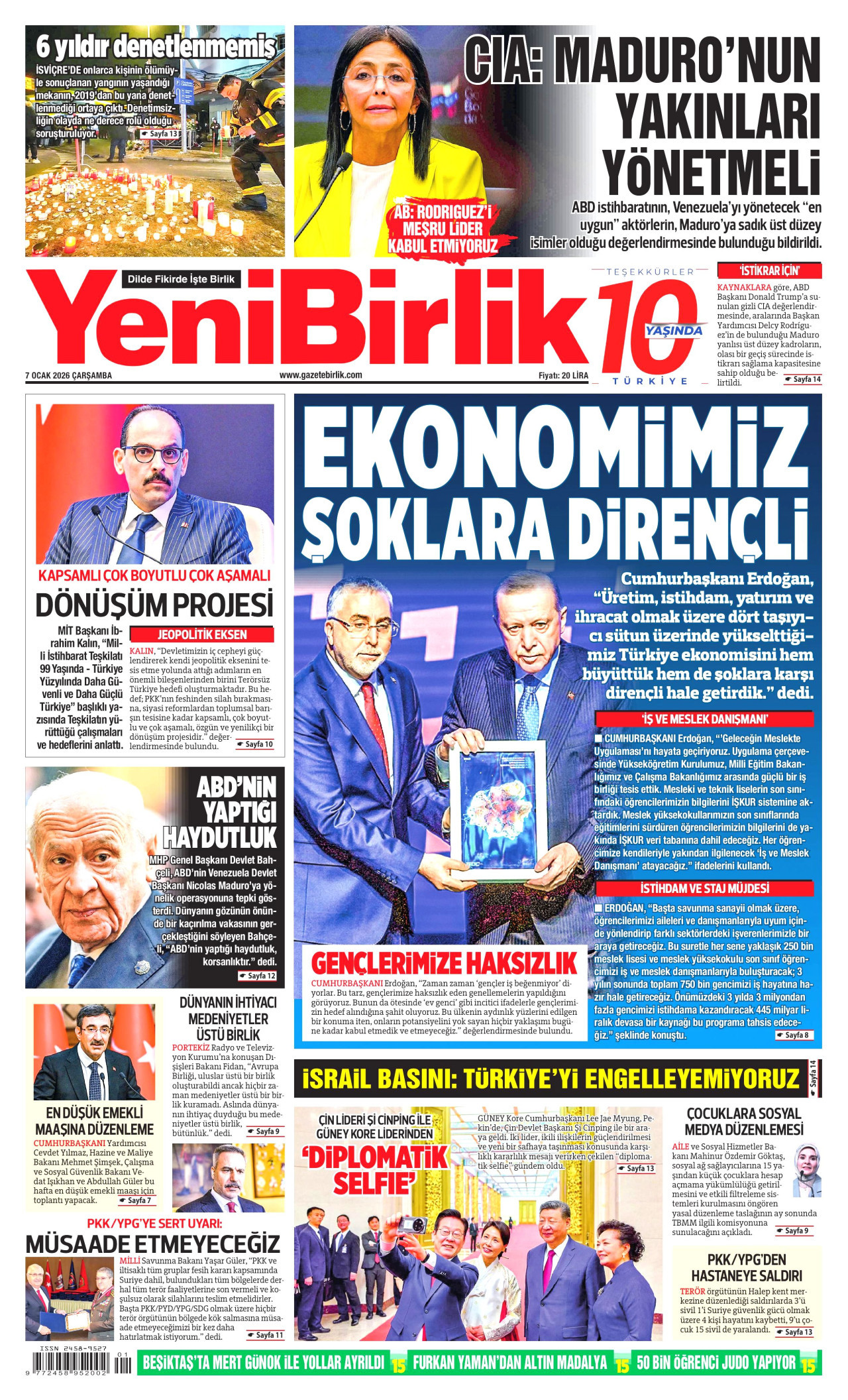 YENİBİRLİK gazetesinin 7 Ocak 2026 tarihli birinci sayfası