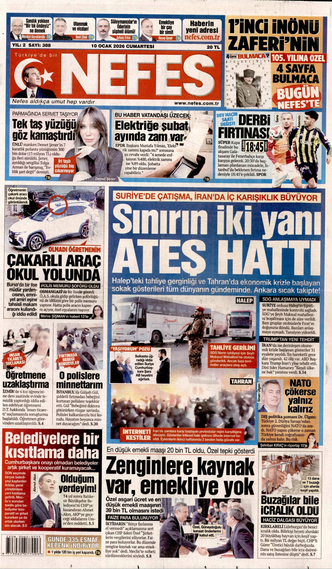 NEFES gazetesinin 10 Ocak 2026 tarihli birinci sayfası