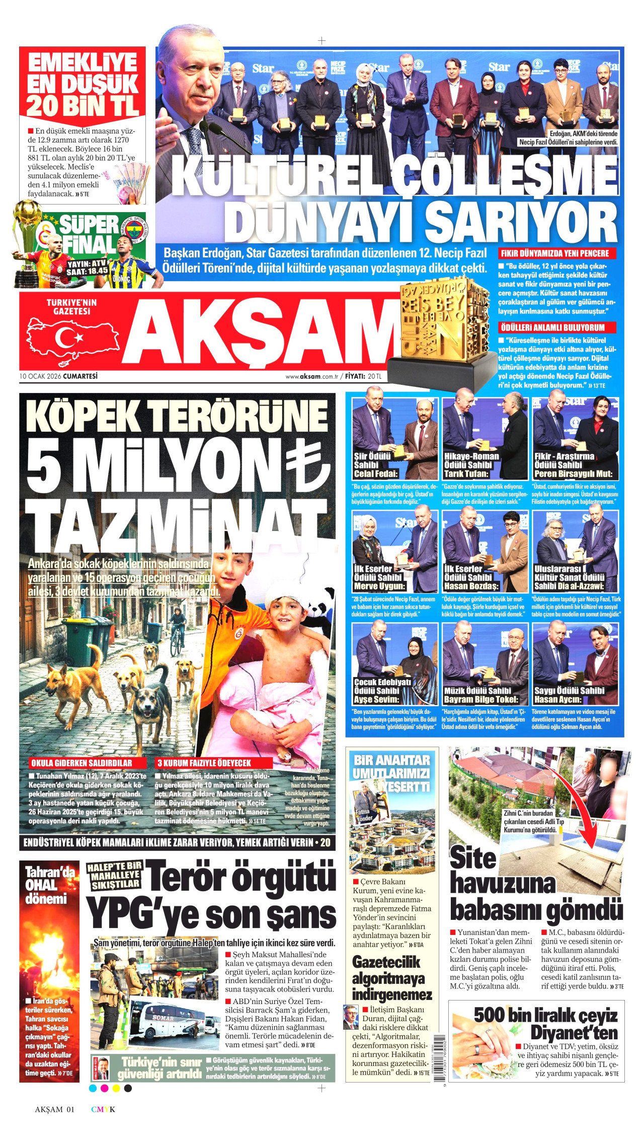 AKŞAM gazetesinin 10 Ocak 2026 tarihli birinci sayfası