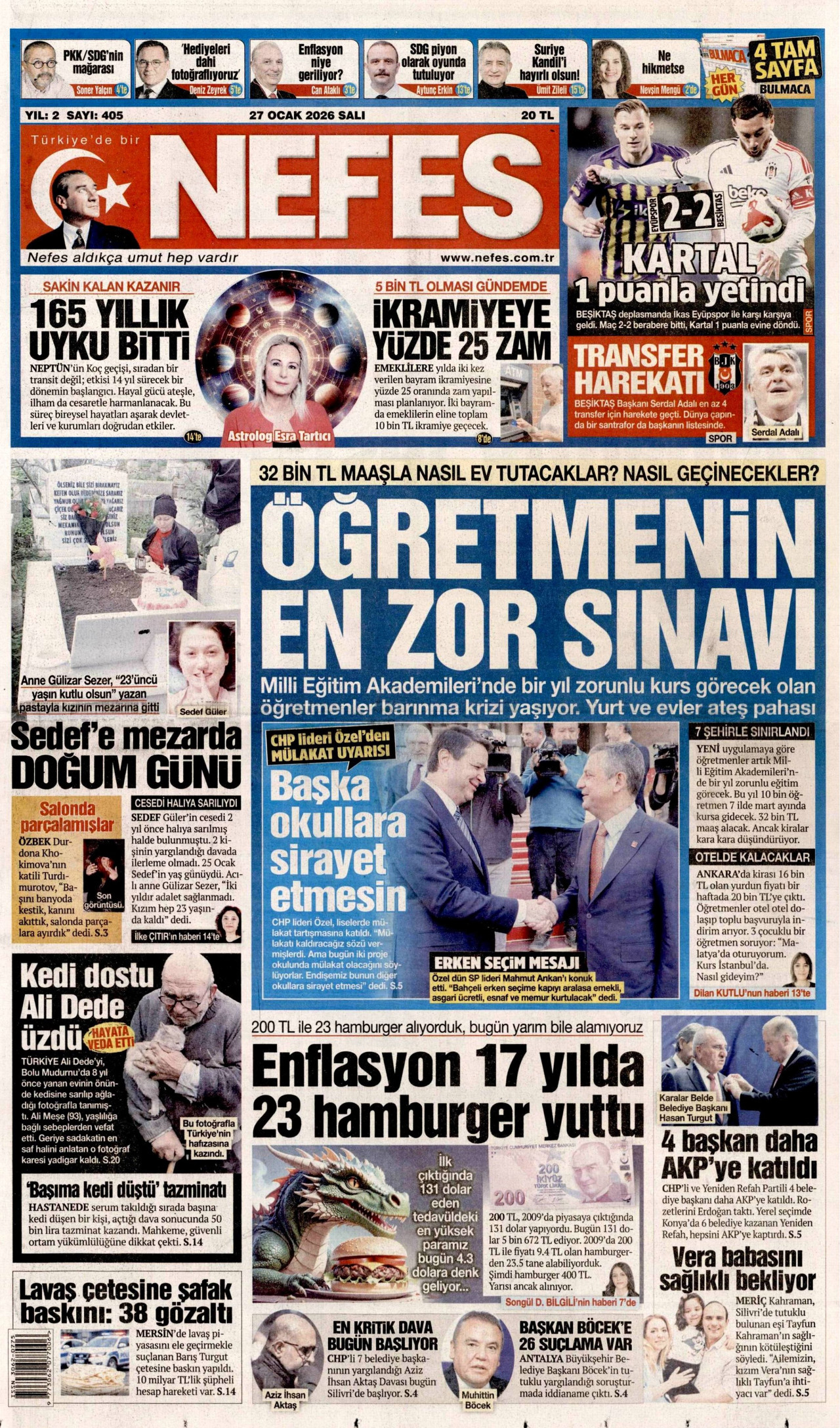 NEFES gazetesinin 27 Ocak 2026 tarihli birinci sayfası