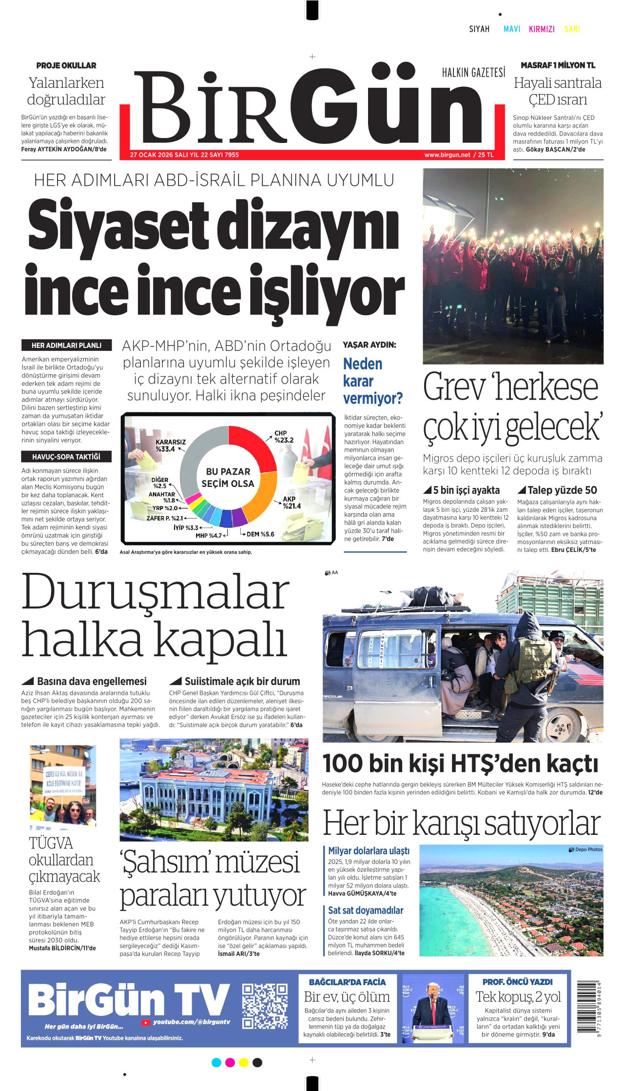 BİRGÜN gazetesinin 27 Ocak 2026 tarihli birinci sayfası