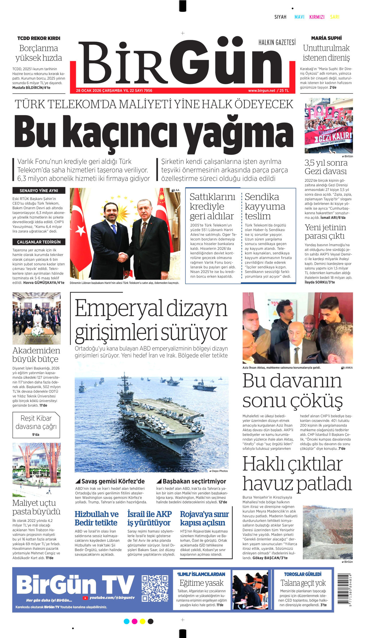 BİRGÜN gazetesinin 28 Ocak 2026 tarihli birinci sayfası