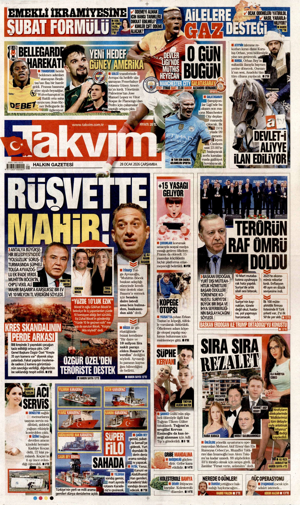 TAKVİM gazetesinin 28 Ocak 2026 tarihli birinci sayfası