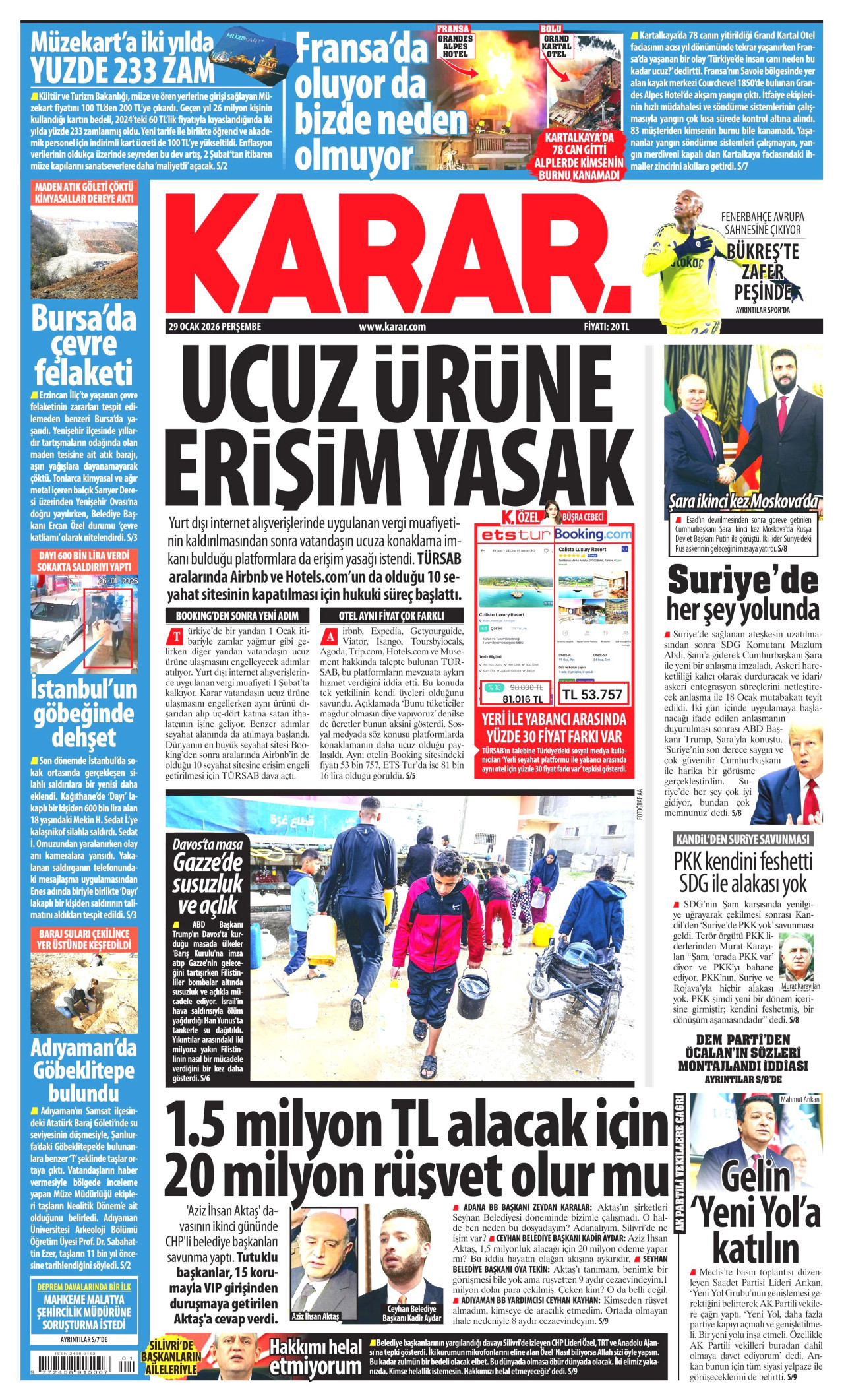 KARAR gazetesinin 29 Ocak 2026 tarihli birinci sayfası