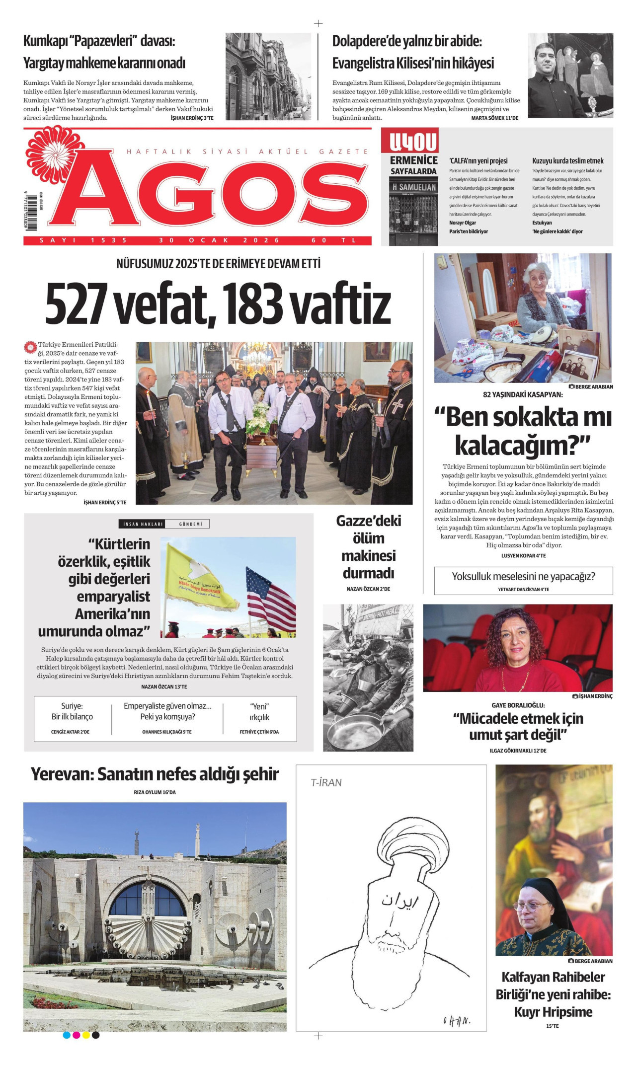 AGOS gazetesinin 30 Ocak 2026 tarihli birinci sayfası
