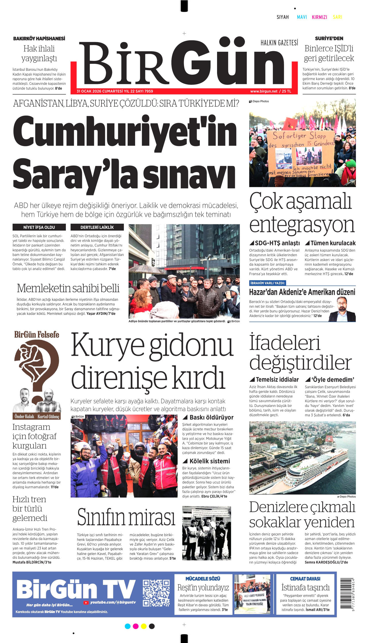 BİRGÜN gazetesinin 31 Ocak 2026 tarihli birinci sayfası