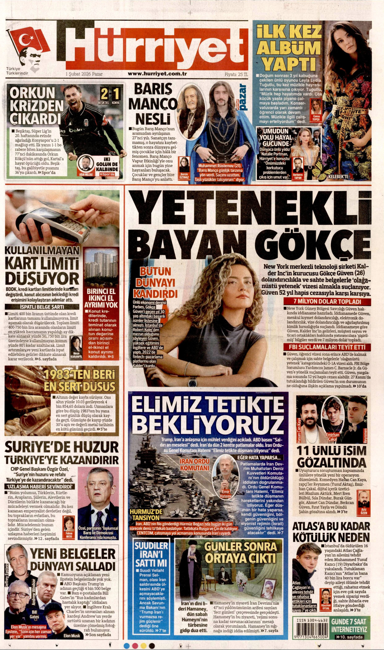 HÜRRİYET gazetesinin 1 Şubat 2026 tarihli birinci sayfası