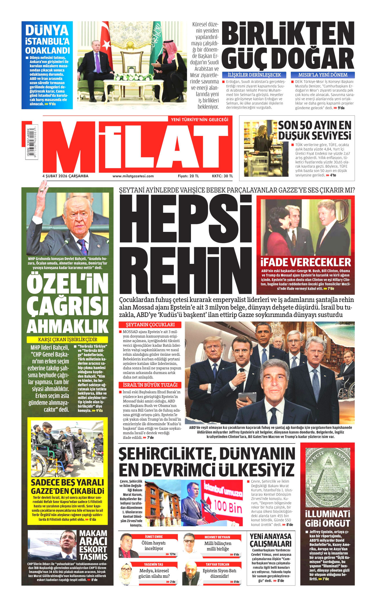 MİLAT gazetesinin 4 Şubat 2026 tarihli birinci sayfası