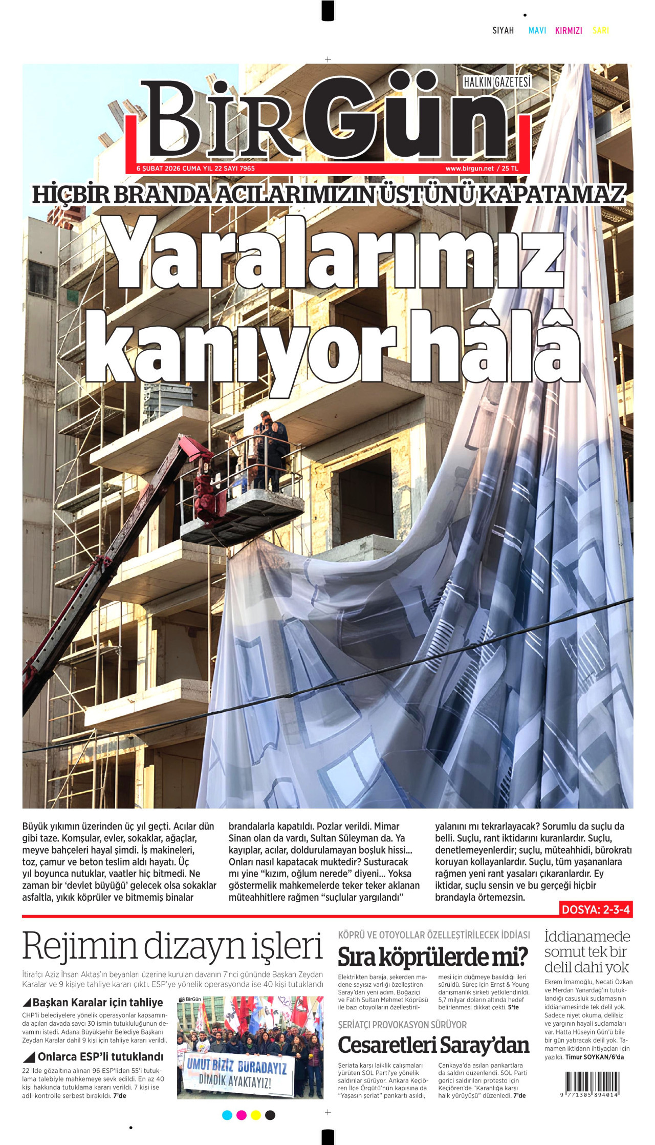 BİRGÜN gazetesinin 6 Şubat 2026 tarihli birinci sayfası