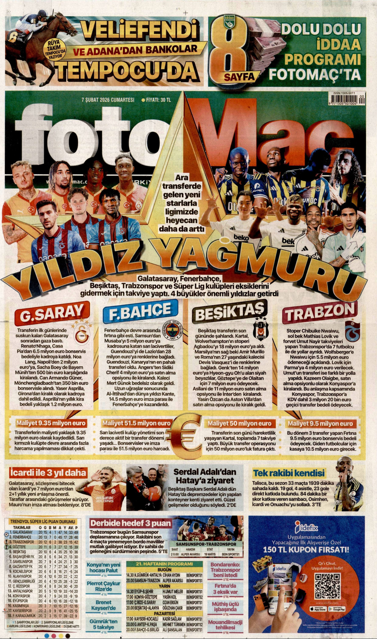 FOTOMAÇ gazetesinin 7 Şubat 2026 tarihli birinci sayfası