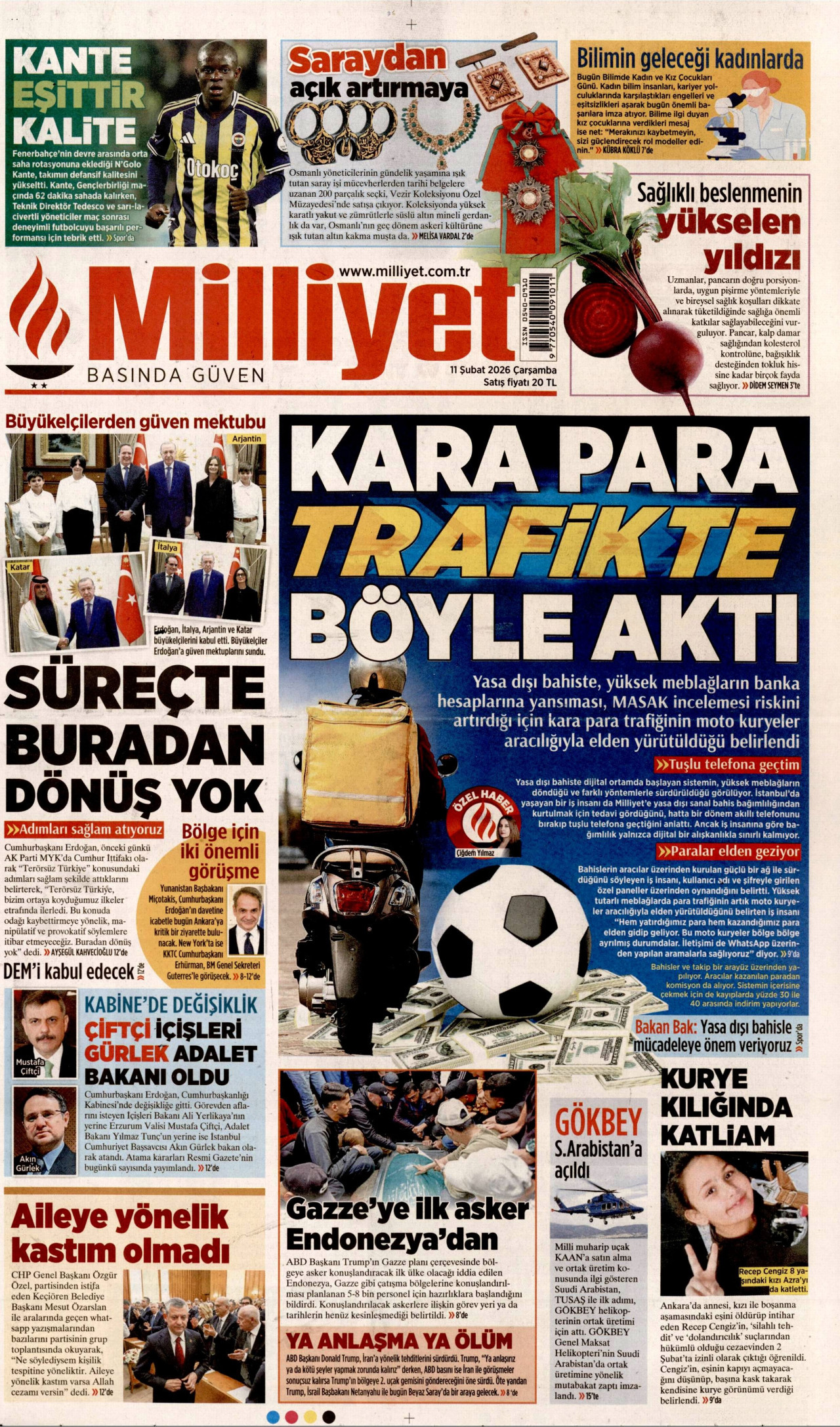 MİLLİYET gazetesinin 11 Şubat 2026 tarihli birinci sayfası