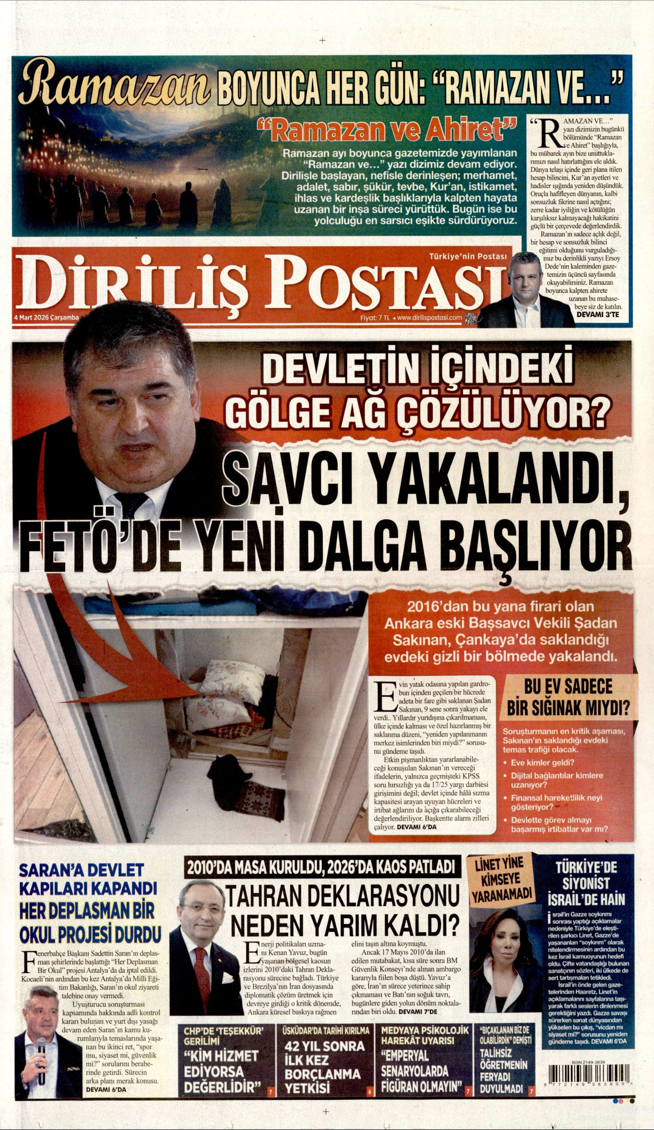 DİRİLİŞ POSTASI gazetesinin 4 Mart 2026 tarihli birinci sayfası
