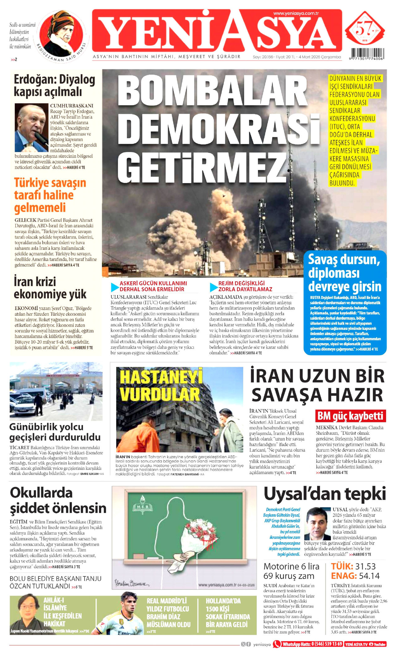 YENİ ASYA gazetesinin 4 Mart 2026 tarihli birinci sayfası