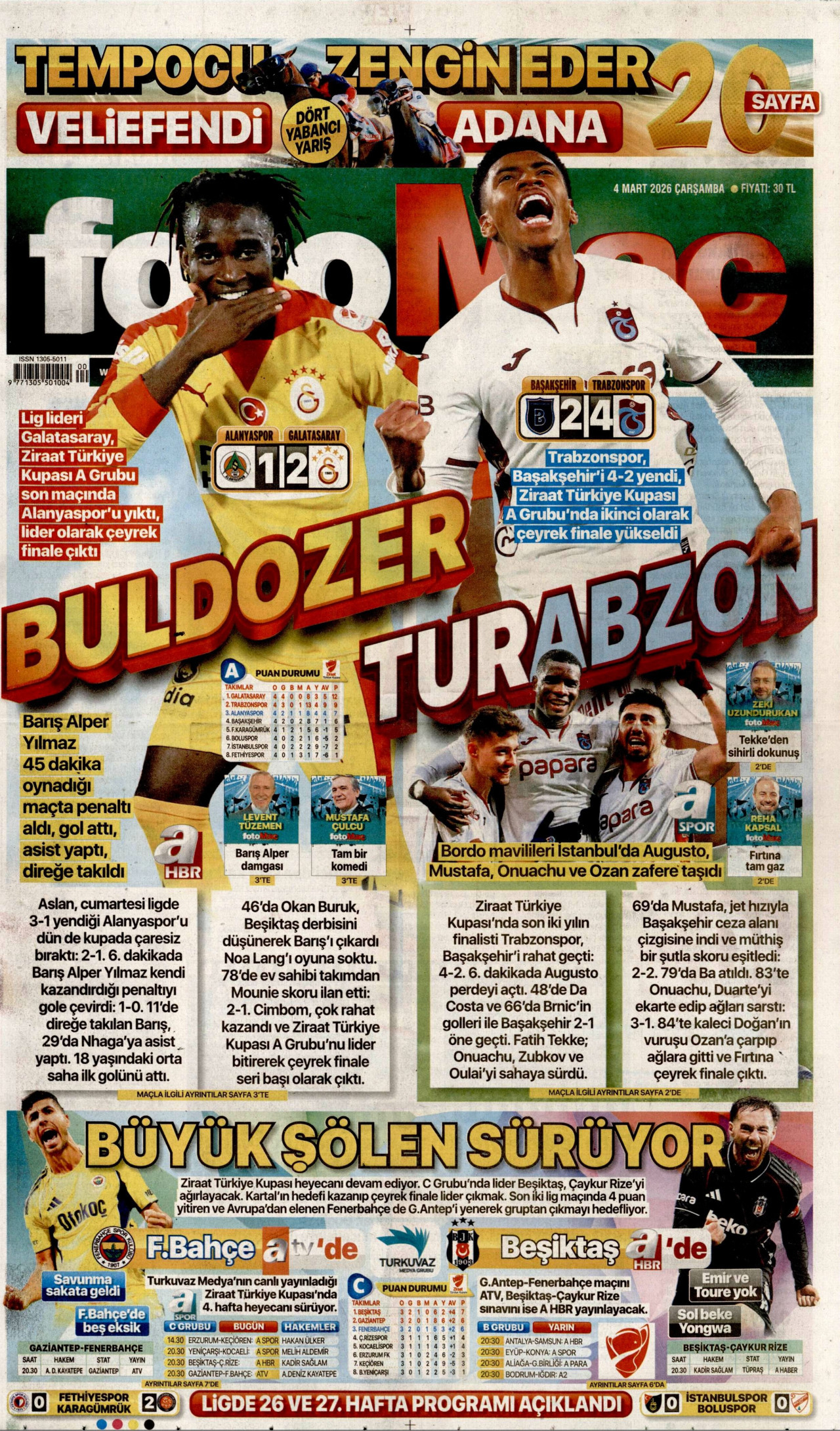 FOTOMAÇ gazetesinin 4 Mart 2026 tarihli birinci sayfası