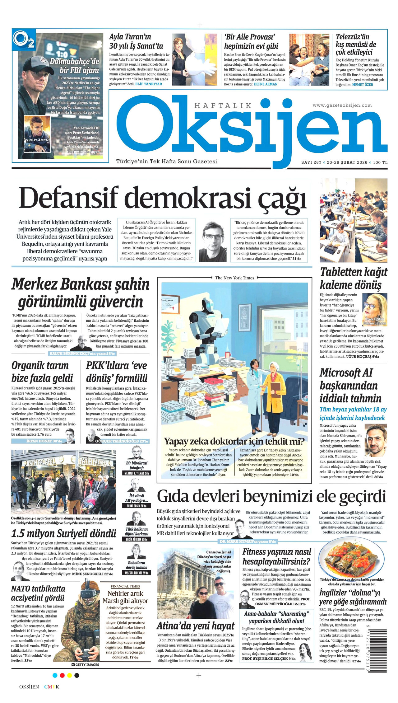OKSİJEN gazetesinin 20 Şubat 2026 tarihli birinci sayfası