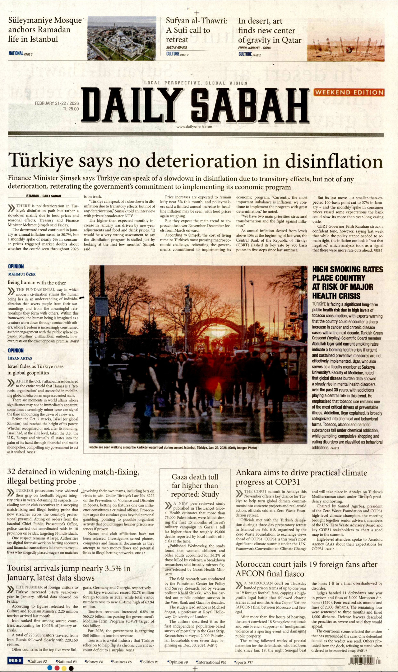 DAİLY SABAH gazetesinin 21 Şubat 2026 tarihli birinci sayfası