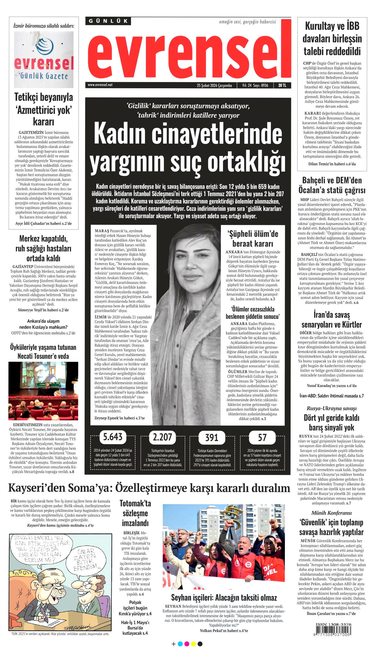 EVRENSEL gazetesinin 25 Şubat 2026 tarihli birinci sayfası