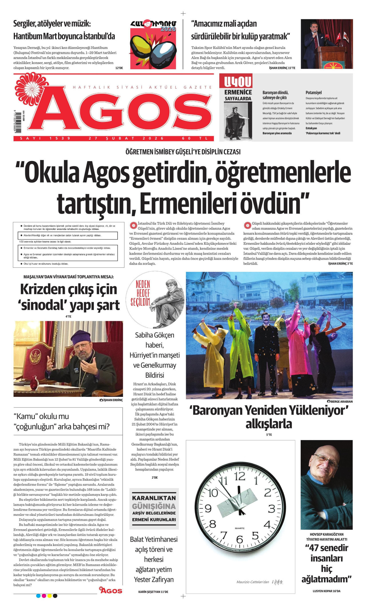 AGOS gazetesinin 27 Şubat 2026 tarihli birinci sayfası