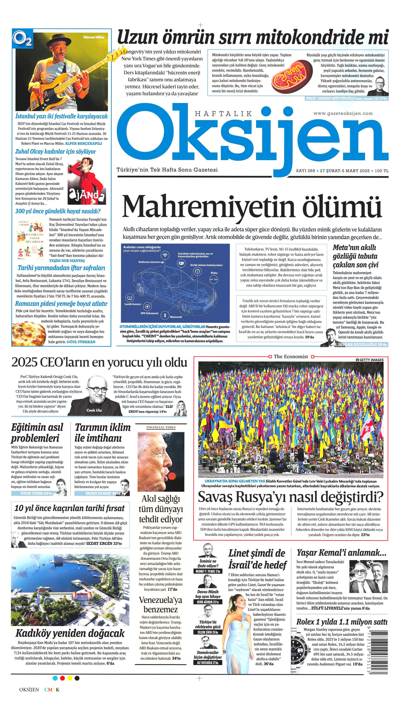 OKSİJEN gazetesinin 27 Şubat 2026 tarihli birinci sayfası