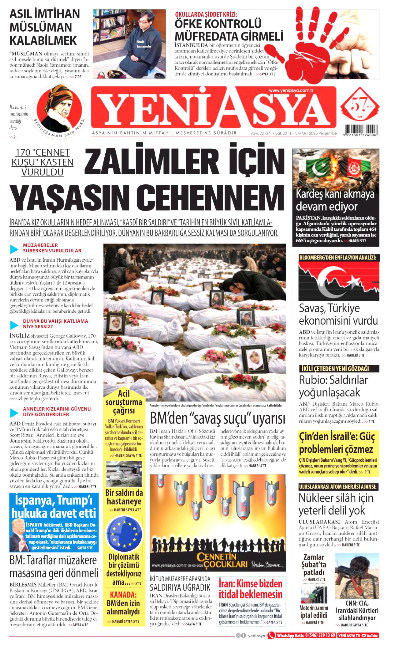 YENİ ASYA gazetesinin 5 Mart 2026 tarihli birinci sayfası