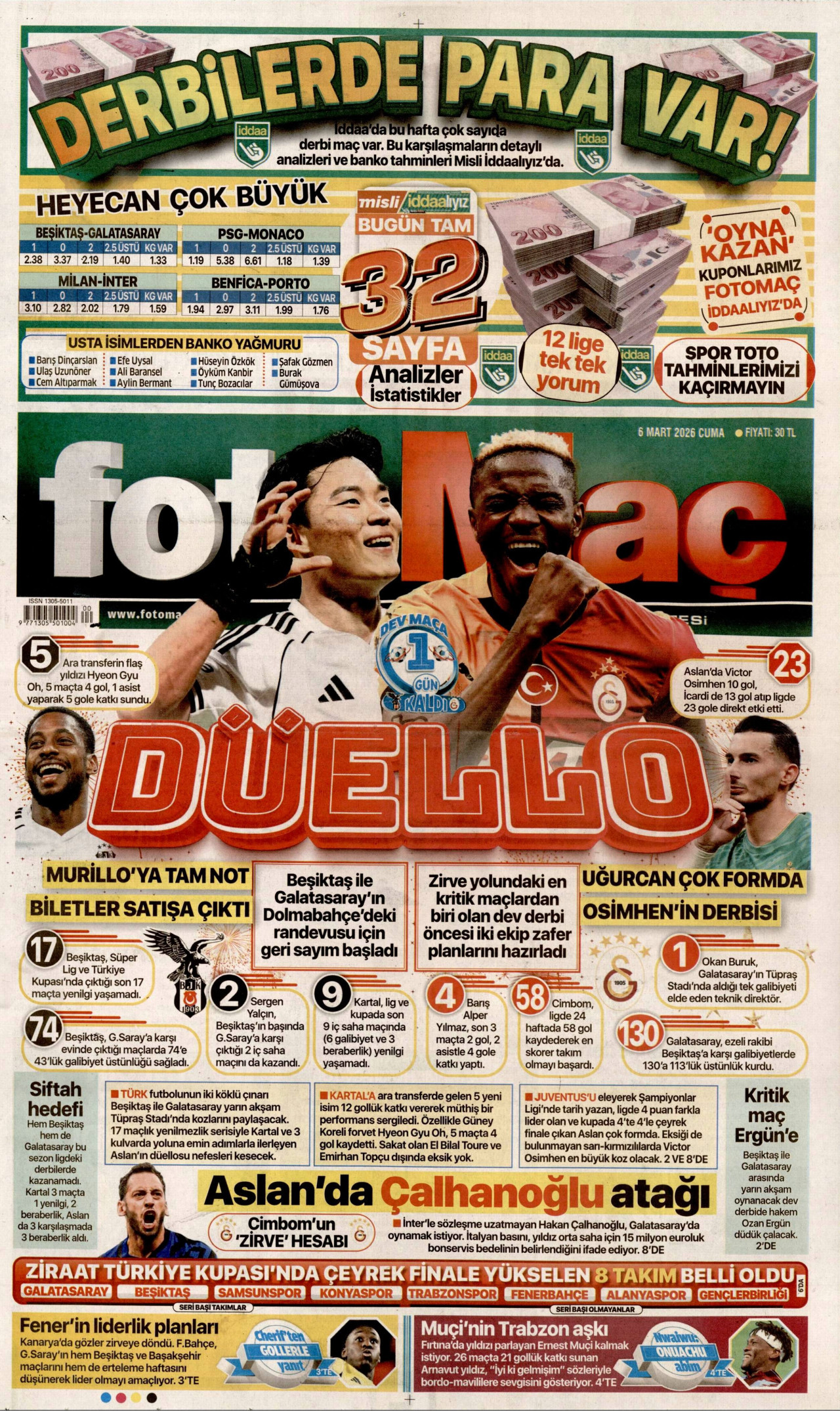 FOTOMAÇ gazetesinin 6 Mart 2026 tarihli birinci sayfası