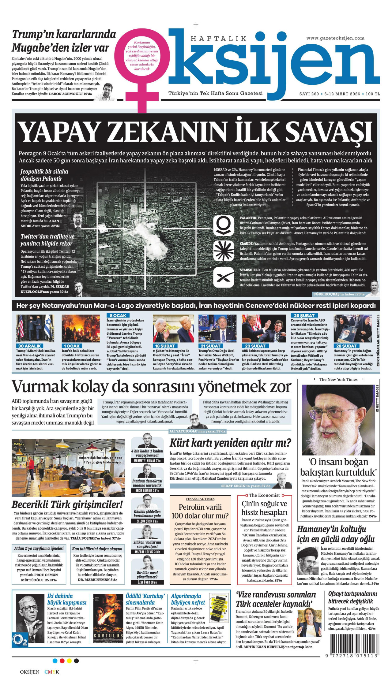 OKSİJEN gazetesinin 6 Mart 2026 tarihli birinci sayfası