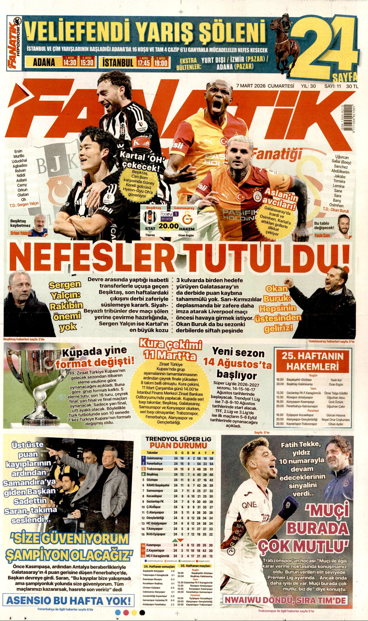 FANATİK gazetesinin 7 Mart 2026 tarihli birinci sayfası