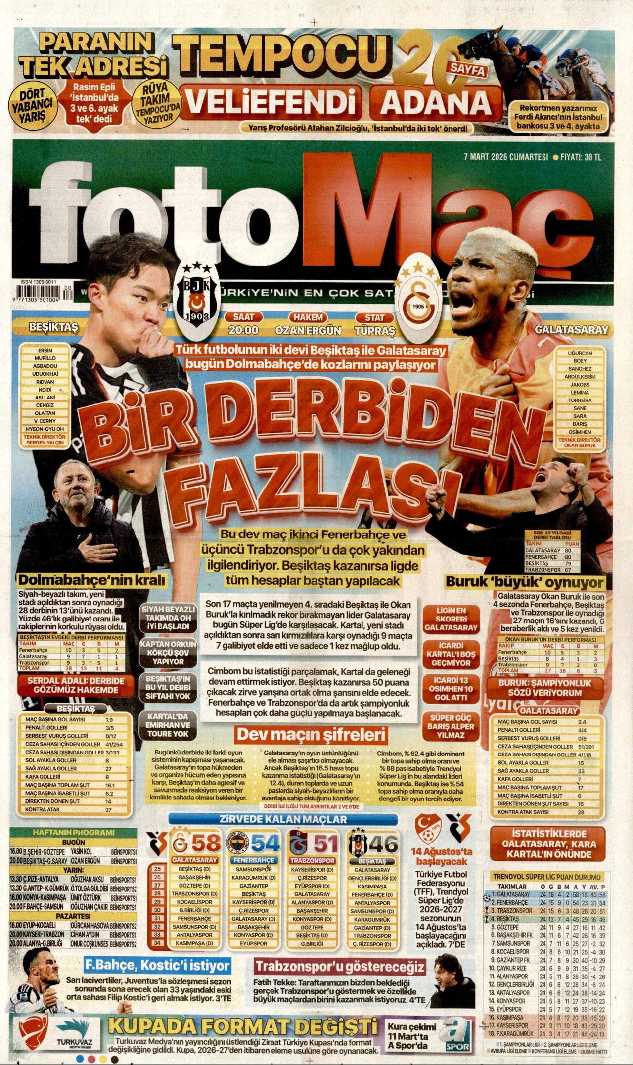 FOTOMAÇ gazetesinin 7 Mart 2026 tarihli birinci sayfası