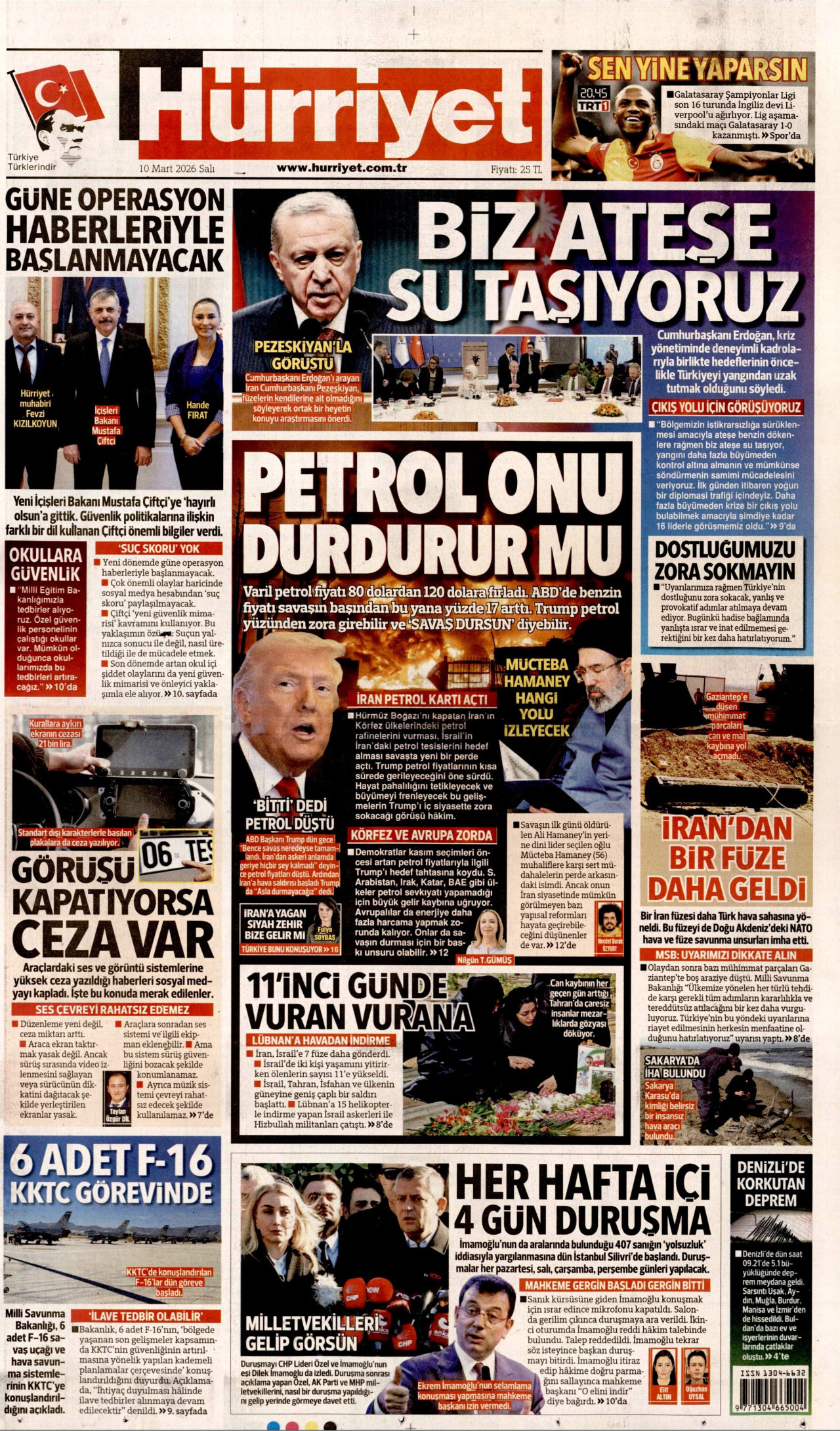 HÜRRİYET gazetesinin 10 Mart 2026 tarihli birinci sayfası