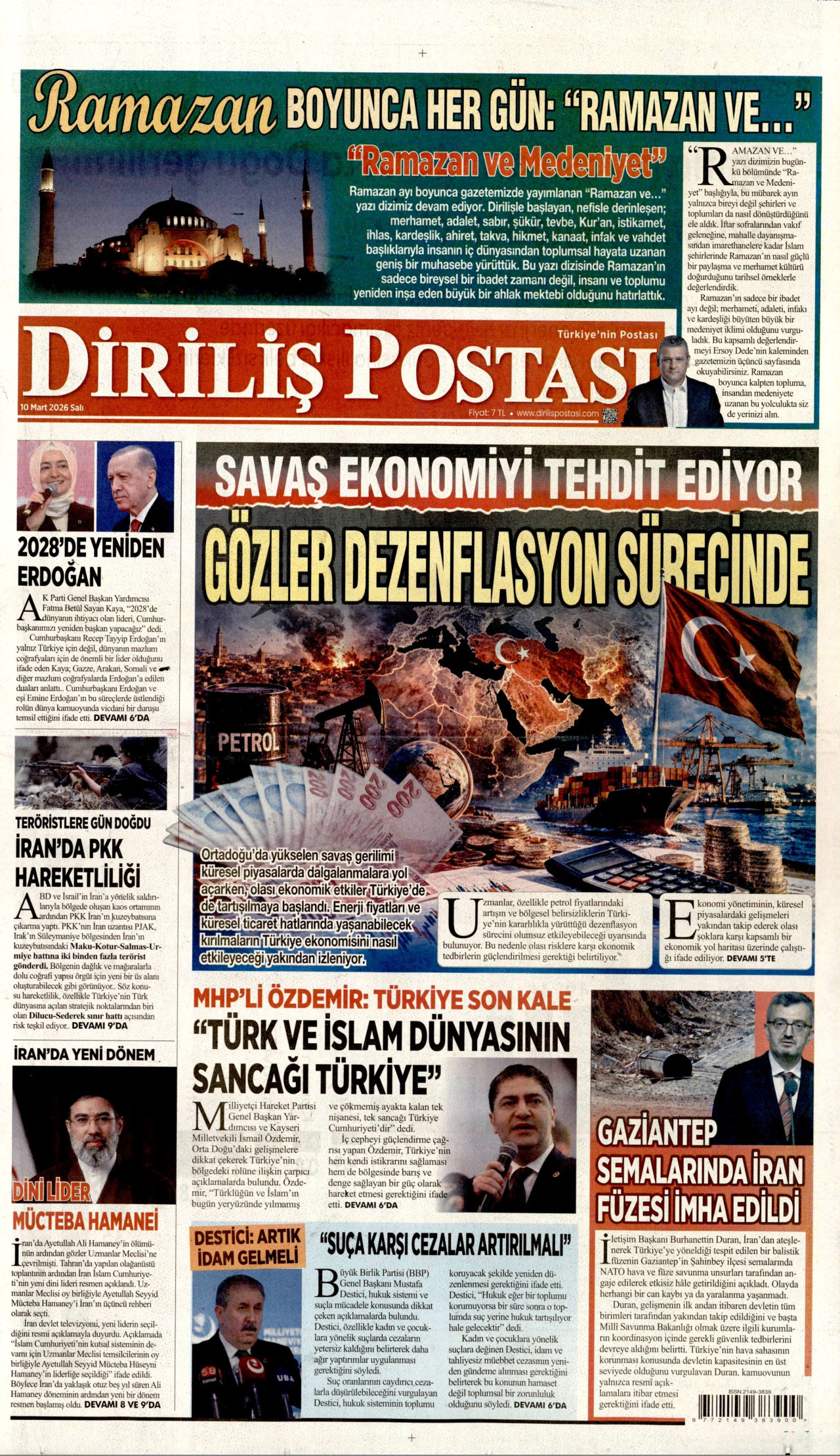 DİRİLİŞ POSTASI gazetesinin 10 Mart 2026 tarihli birinci sayfası
