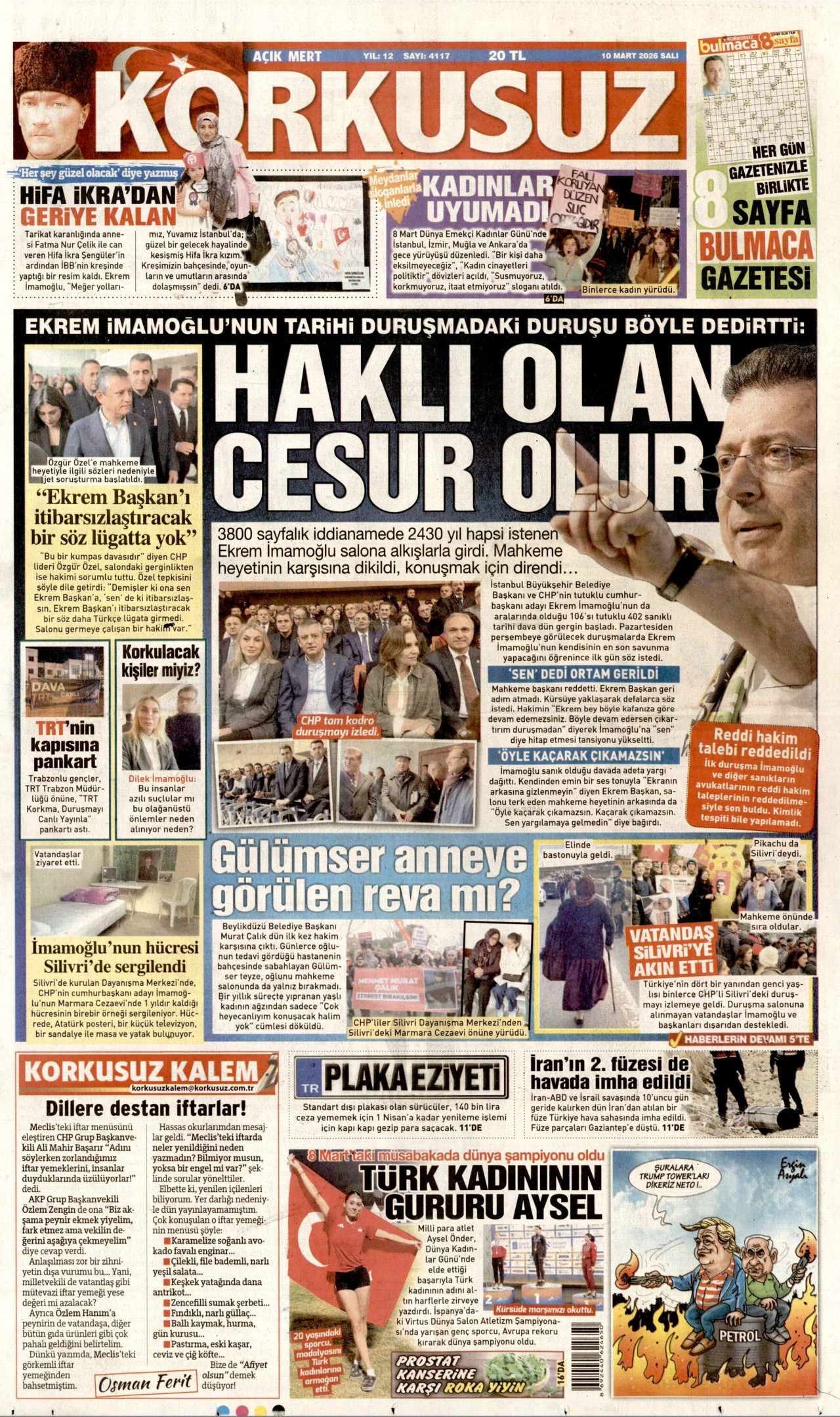 KORKUSUZ gazetesinin 10 Mart 2026 tarihli birinci sayfası