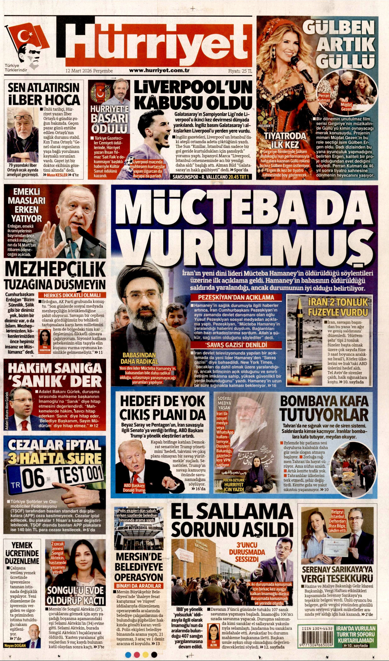 HÜRRİYET gazetesinin 12 Mart 2026 tarihli birinci sayfası