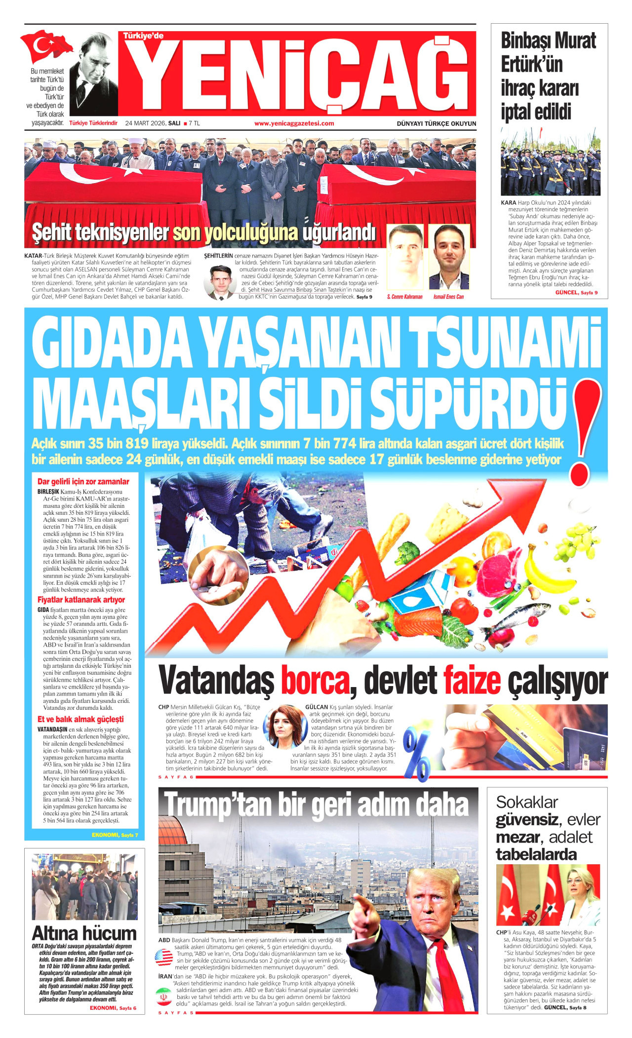 YENİÇAĞ gazetesinin 24 Mart 2026 tarihli birinci sayfası