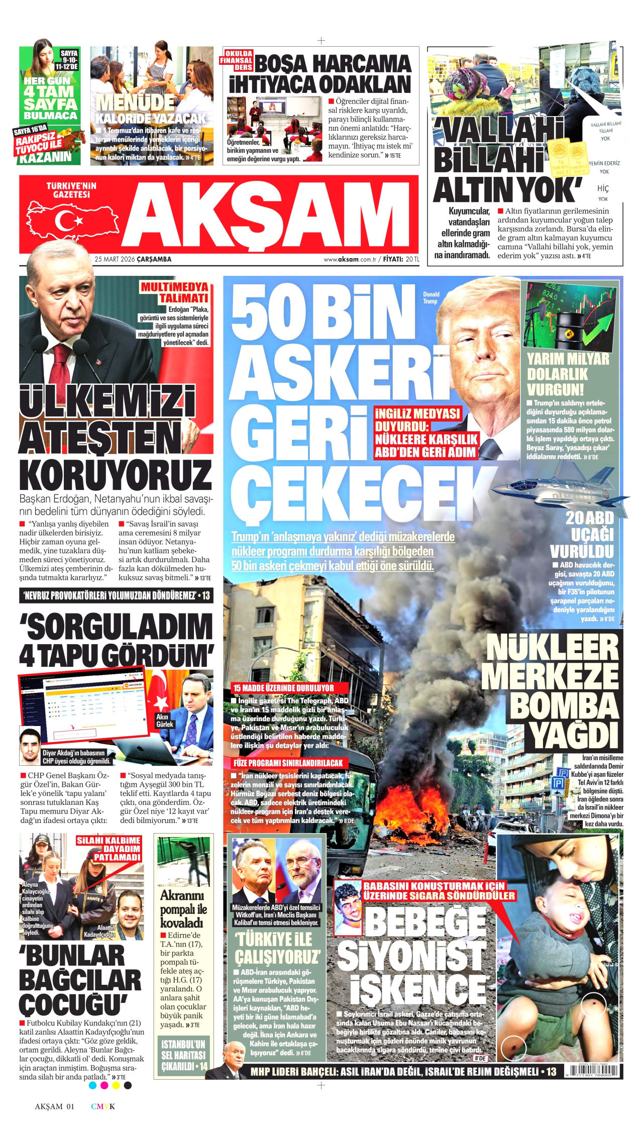 AKŞAM gazetesinin 25 Mart 2026 tarihli birinci sayfası