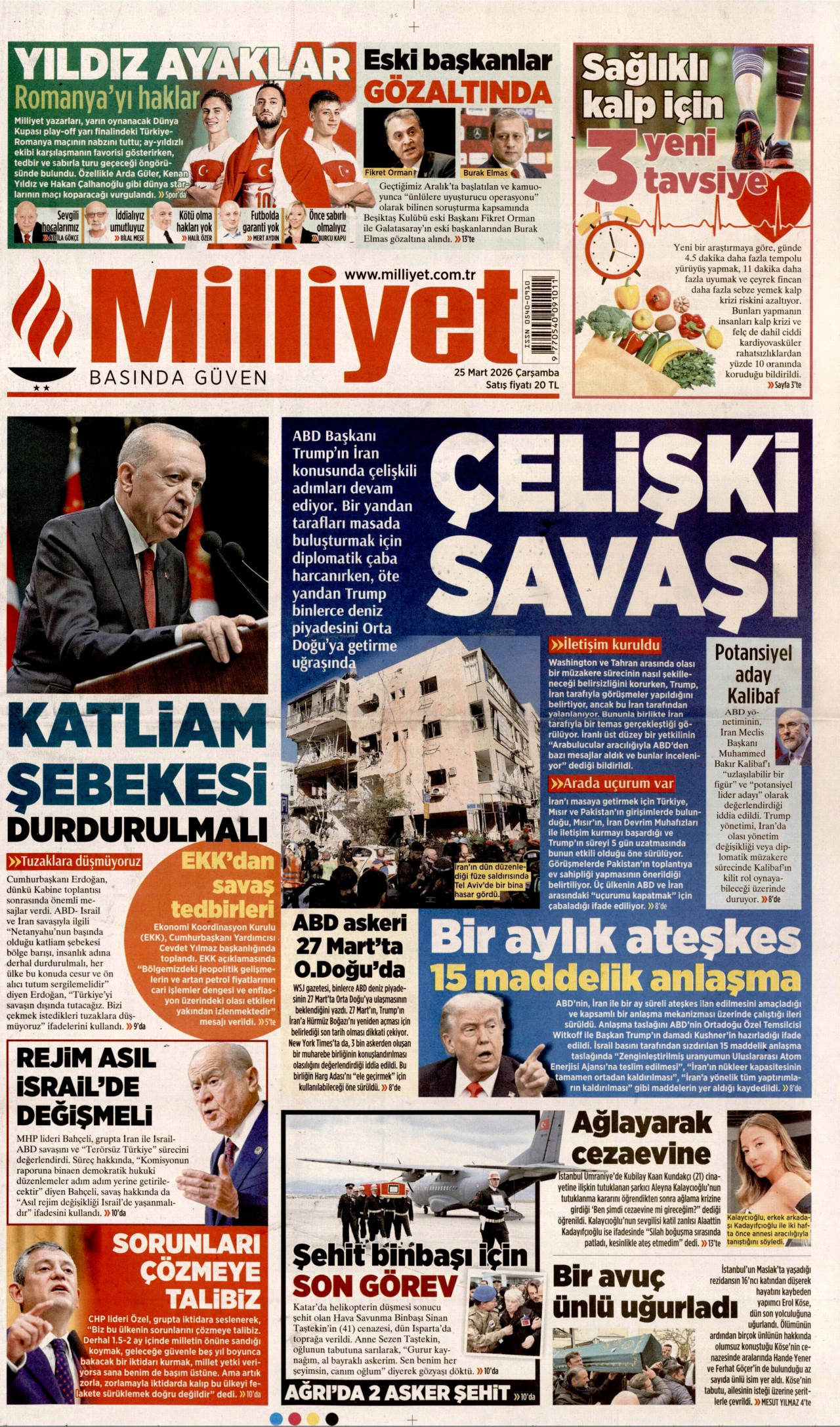 MİLLİYET gazetesinin 25 Mart 2026 tarihli birinci sayfası